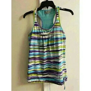 ATHLETA WOMEN'S Racer Back Multicolor Stretchy with Attached Bra Tank Top, Small